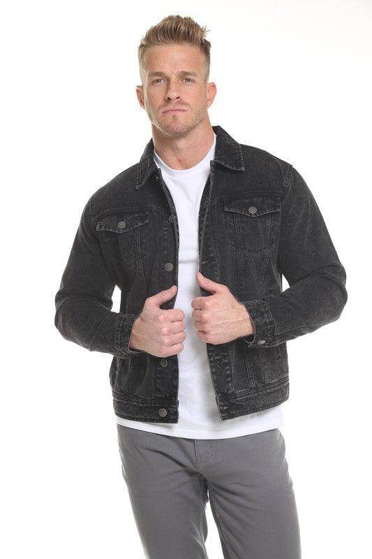 Men's button down denim jacket from Blue Age in black with a classic fit and front pockets