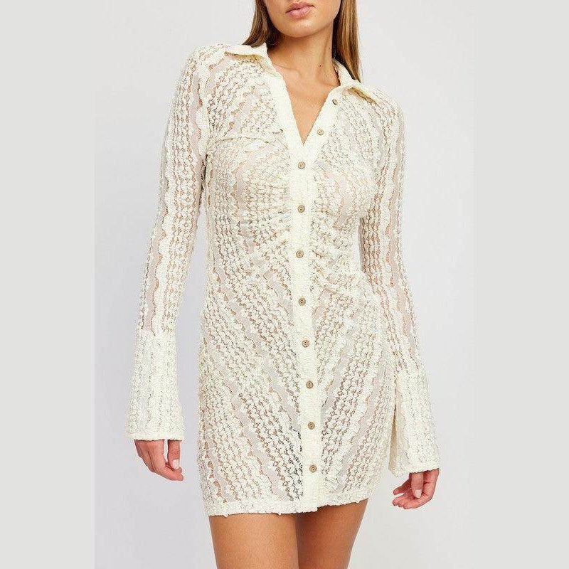 Button Down Lace Dress - VacationGrabs
