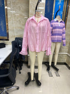 Pink button down shirt business casual, lightweight fabric for office wear