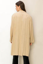 HYFVE Women's Beige Button Front Fall Coat with Long Sleeves for Casual Outings