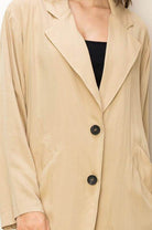 HYFVE women's button front fall coat in beige with stylish pockets and relaxed fit