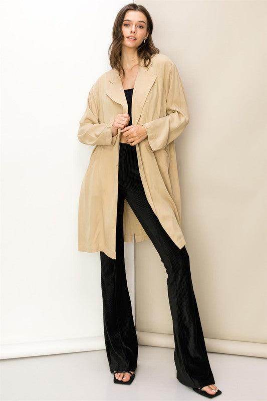 HYFVE Women's button front fall coat in beige, stylish and versatile for casual outings