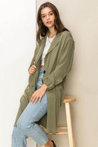 HYFVE Women's Button Front Fall Coat in Olive Green, Perfect for Casual Layering