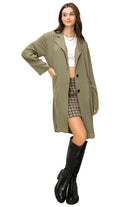 HYFVE button front fall coat in olive green, stylish for women's casual outfits