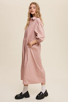 Women's Dresses Button Front Puff Sleeve Babydoll Maxi Dress