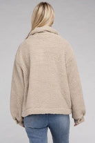 Back view of a cozy beige Button-Front Sherpa Coat from Ambiance Apparel for women