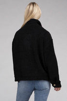 Back view of a cozy black Button-Front Sherpa Coat from Ambiance Apparel for women