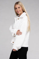 Women's Button-Front Sherpa Coat in White with Comfortable Fit and Stylish Design