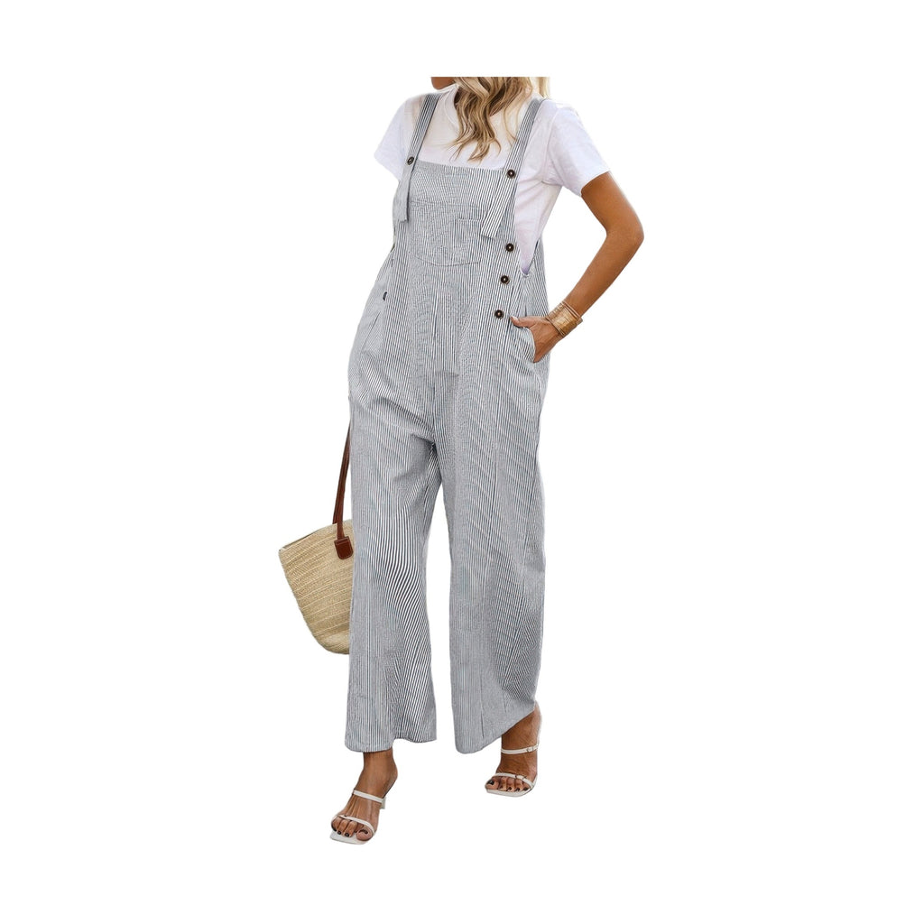 Stylish VacationGrabs button trim casual jumpsuit with wide legs and adjustable straps