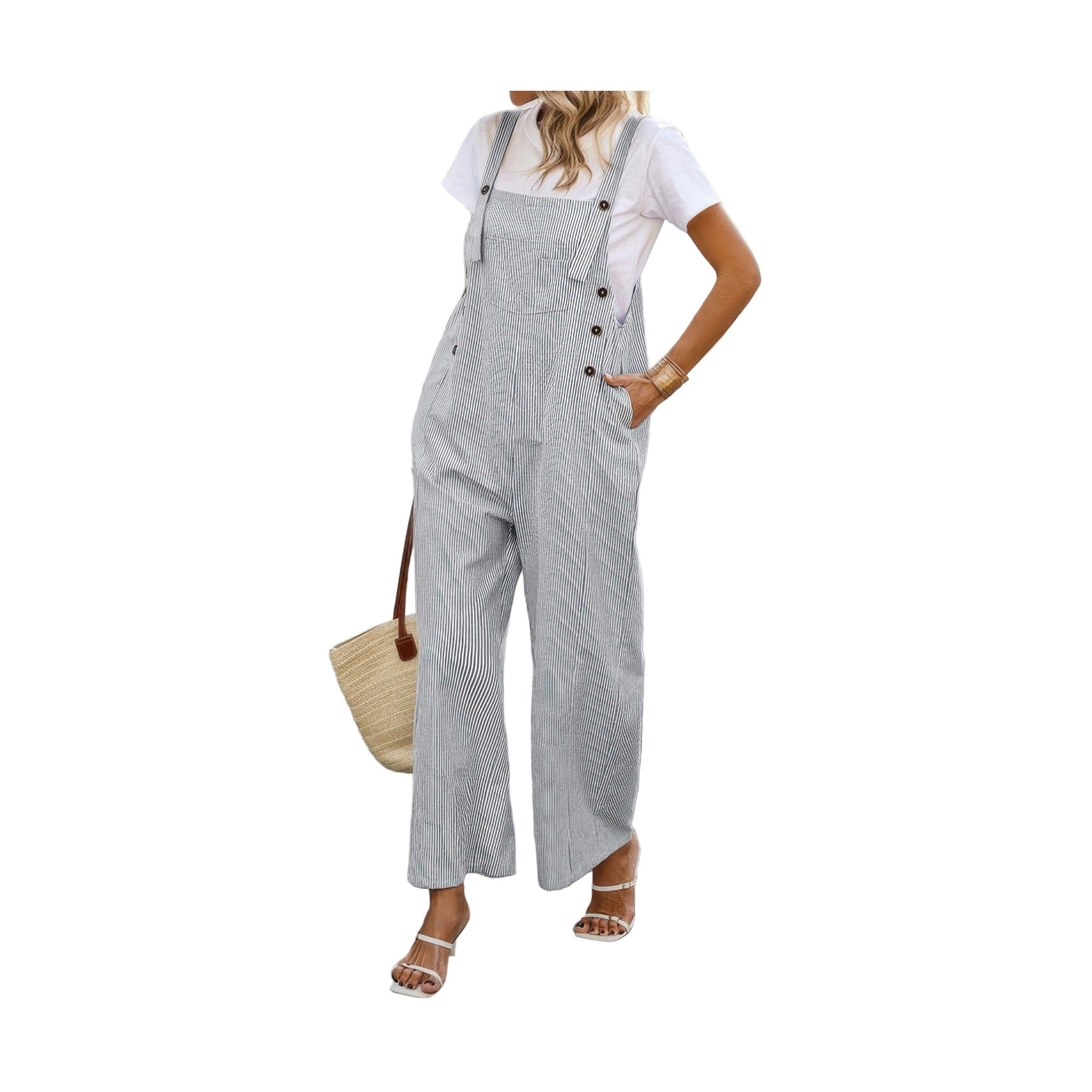 Stylish VacationGrabs button trim casual jumpsuit with wide legs and adjustable straps