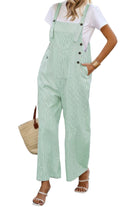 Light green button trim casual jumpsuit with wide legs and adjustable straps for a relaxed summer look