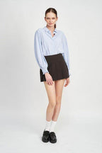 Button Up Collared Blouse With Smocking - VacationGrabs