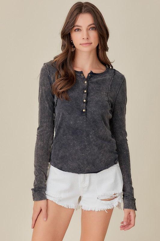 Women's Shirts Button-Up Front Raw Edge Detail Top