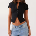 Black button up shirt for women, fitted style for casual wear