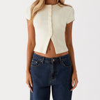 Women's cream button up shirt for women, casual summer style