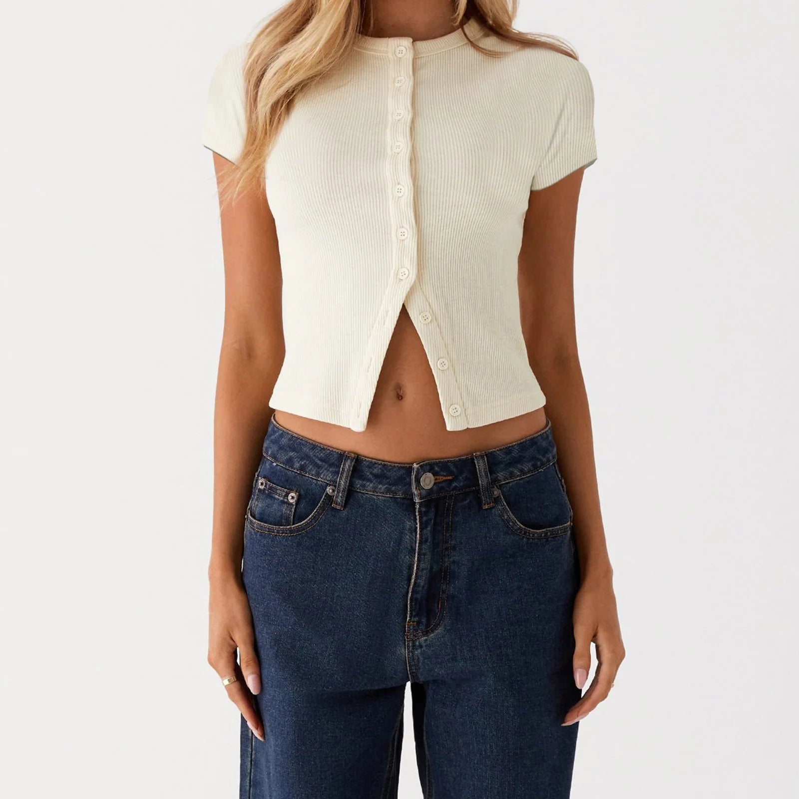 Women's cream button up shirt for women, casual summer style