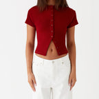 Red button up shirt for women in soft fabric, casual wear