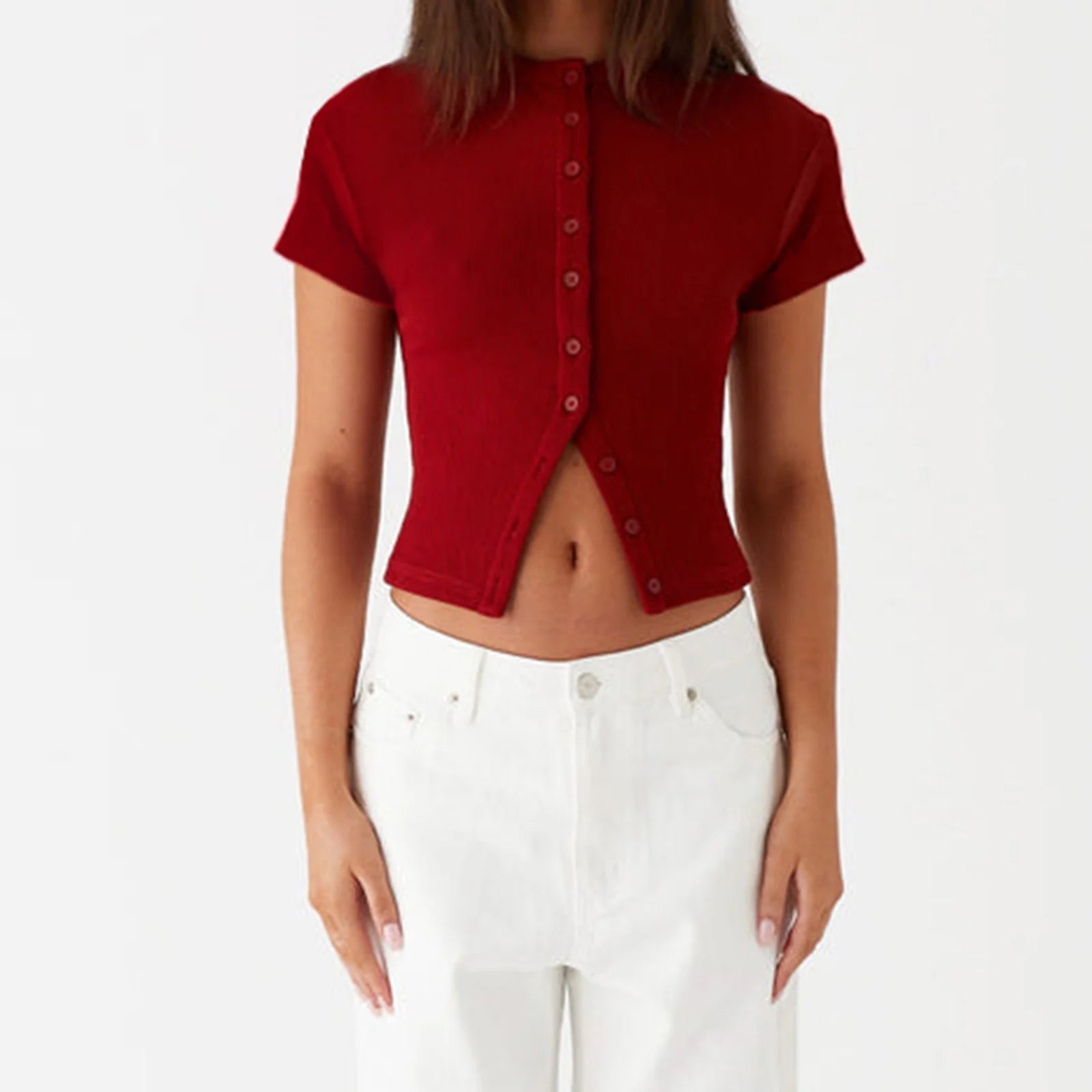 Red button up shirt for women in soft fabric, casual wear