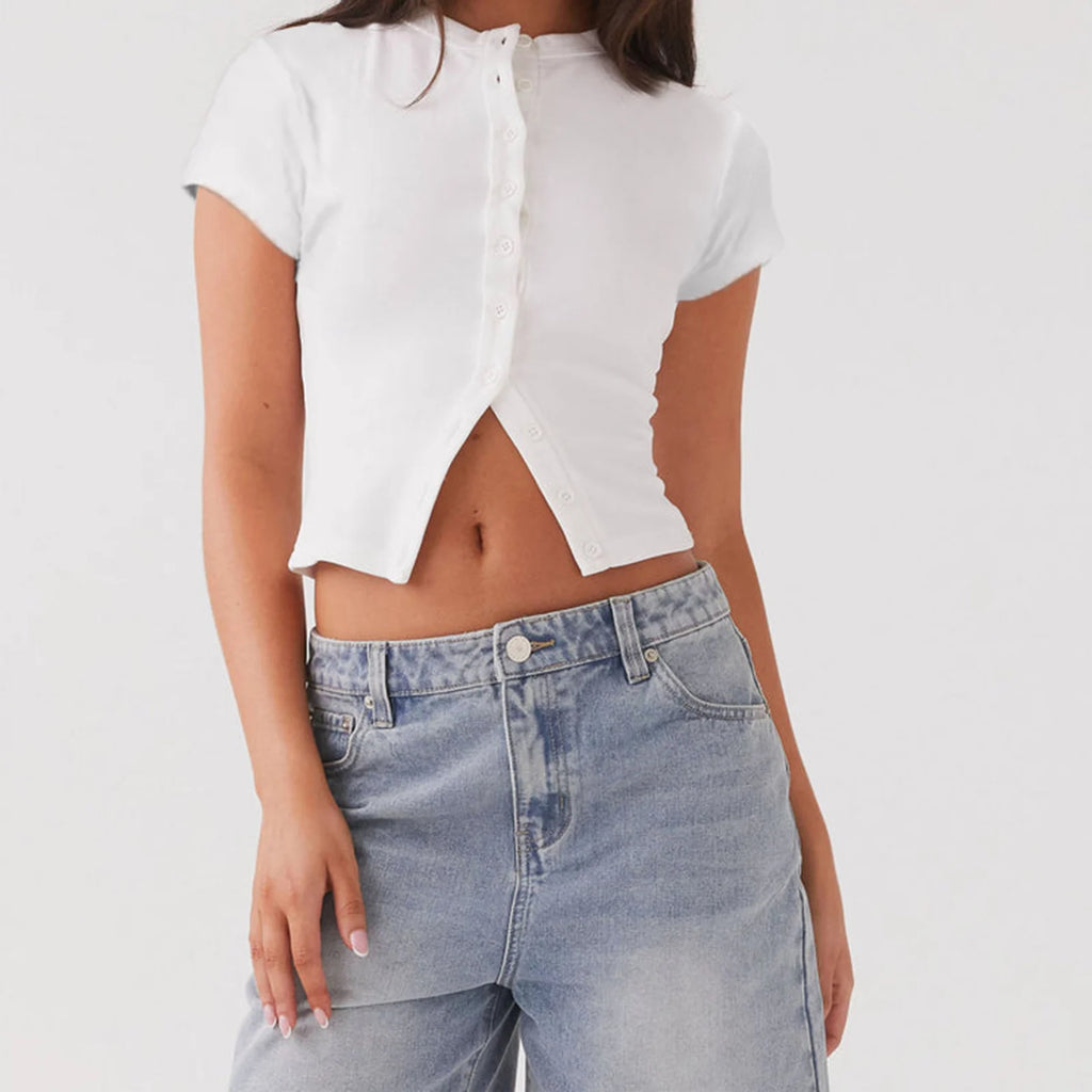 White button up shirt for women, casual style, cotton material