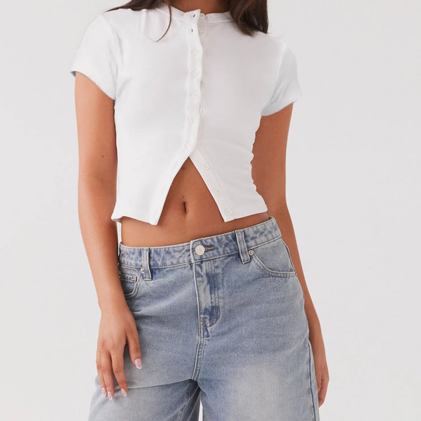 White button up shirt for women, casual style, cotton material