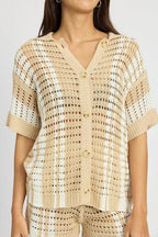 Button Up Striped Crochet Top - VacationGrabs