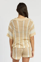 Button Up Striped Crochet Top - VacationGrabs