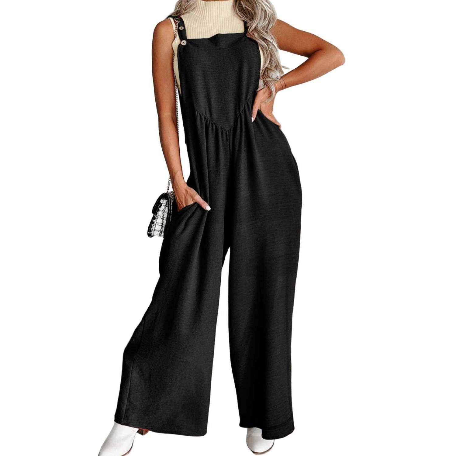 Buttoned Wide Leg Overalls - VacationGrabs