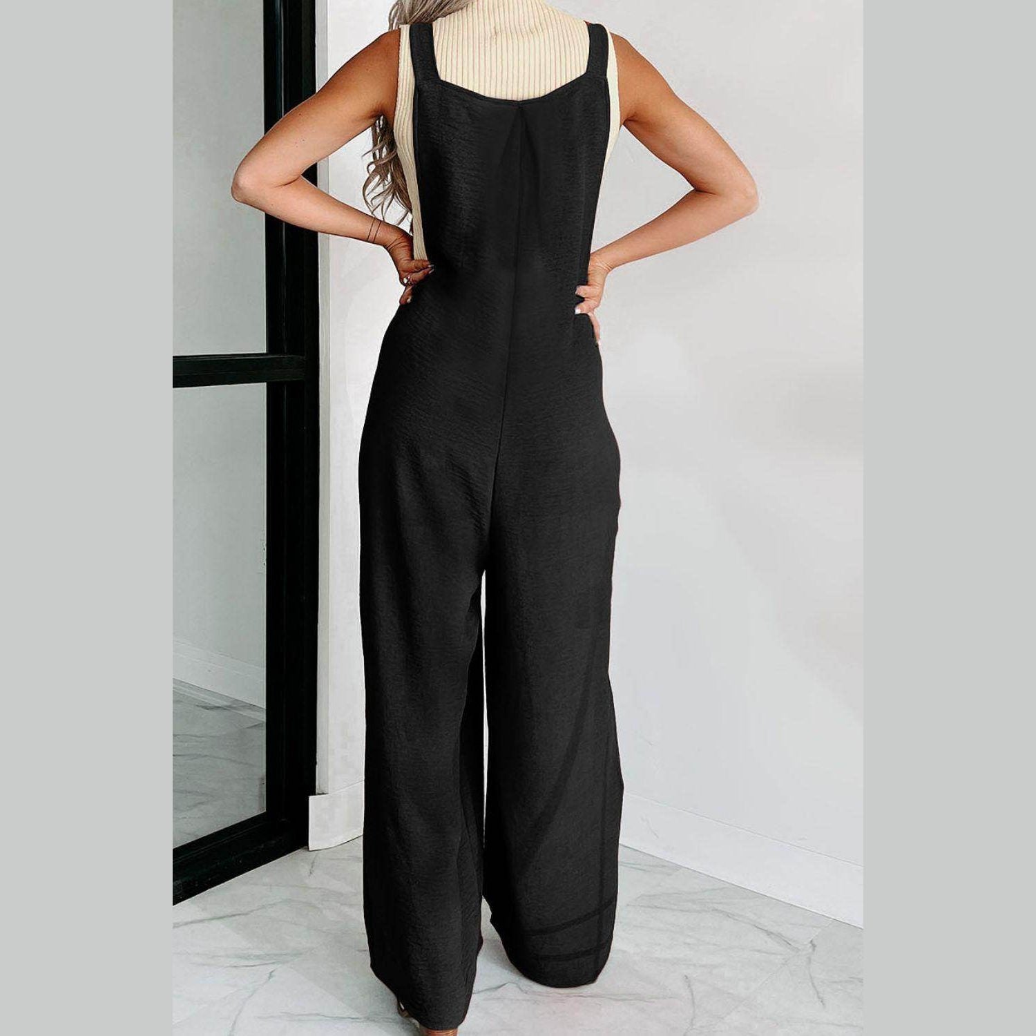 Buttoned Wide Leg Overalls - VacationGrabs