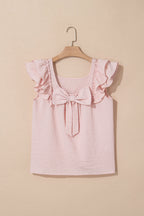Textured Bow Back Frilled Butterfly Sleeve Blouse