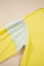 Yellow Striped Color Block Patchwork Crewneck Plus Size Pullover Sweatshirt