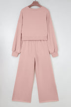 Solid Puff Sleeve Top and Drawstring Pants Set
