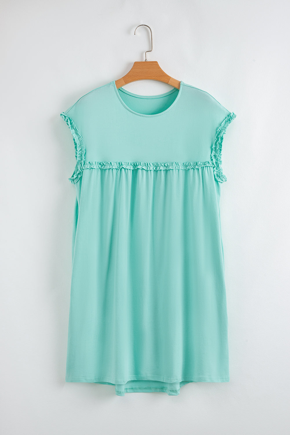 Solid Frilled Trim Short Sleeve Mini Dress