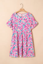 Plus Size Floral Frilled Short Sleeve Mini Dress