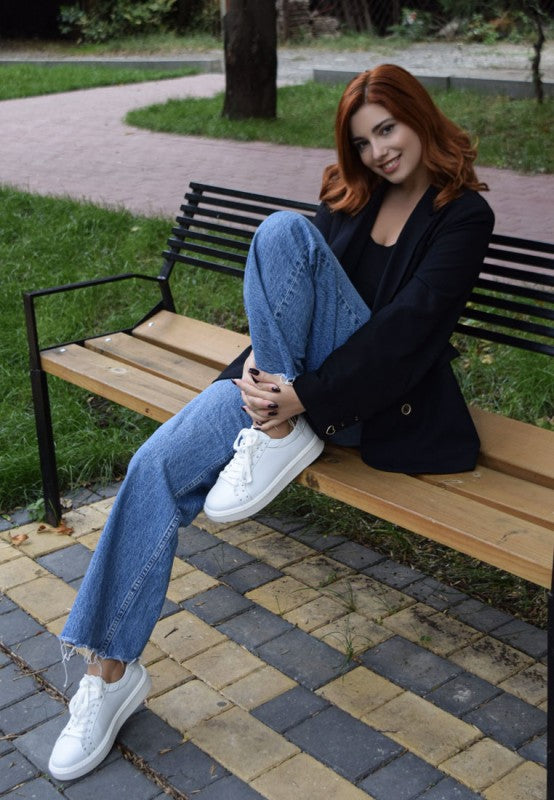 Women's embellished chunky sneakers, white, casual style for everyday wear