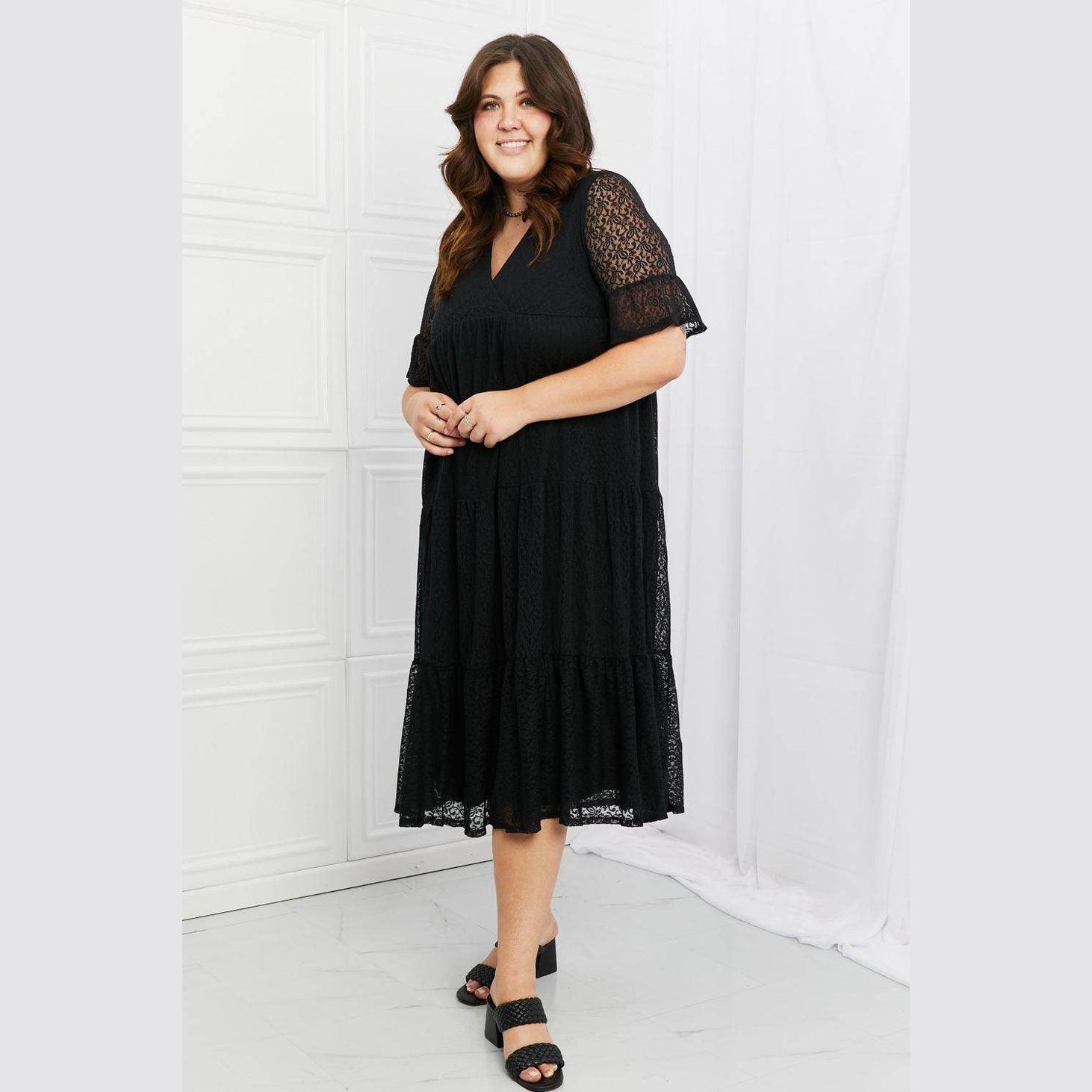 Lovely Lace Black Tiered Dress - VacationGrabs