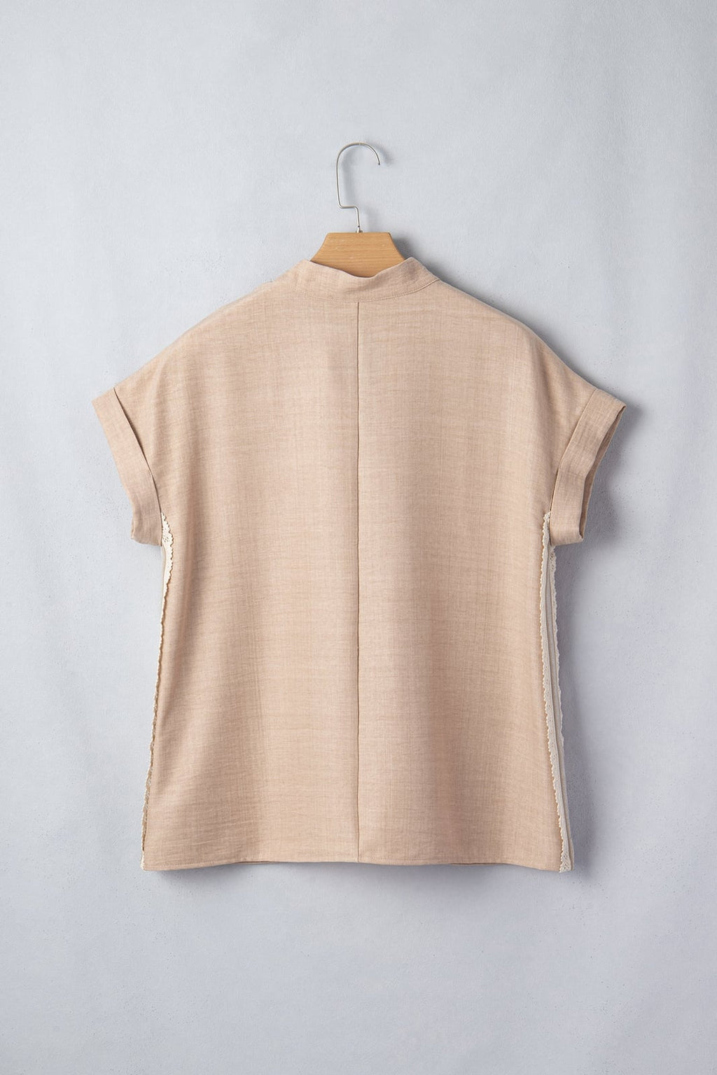 Crochet Lace Trim Rolled Short Sleeve Blouse