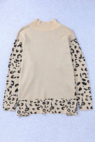 Women's SweatersKhaki Leopard High Neck Side Slit Oversized Sweater - VacationGrabs