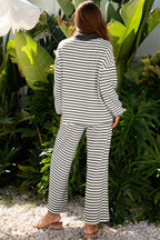 Stripe Collared Top and Drawstring Pants Set