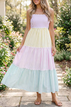 Stripe Colorblock Scallop Ricrac Trim Maxi Dress
