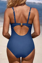 Scalloped V Neck Cut Out Monokini Swimwear - VacationGrabs