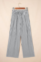 Stripe Wide Leg Elastic Drawstring Pants