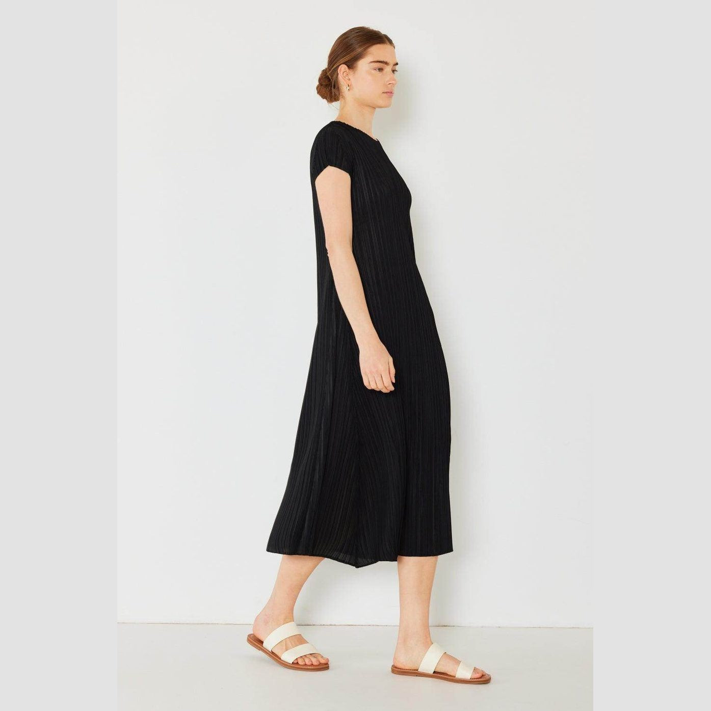 Pleated Cap Sleeve A-Line Dress - VacationGrabs