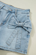 Bow Pocket Denim High Waist Shorts