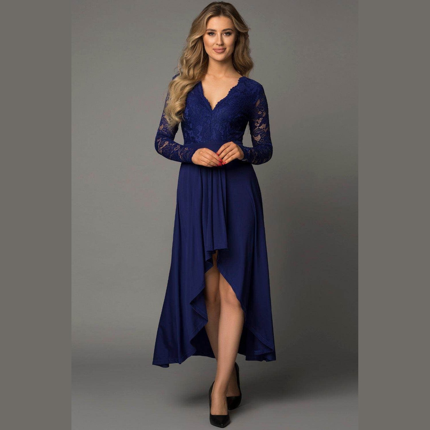 Lace High-Low V-Neck Dress - VacationGrabs