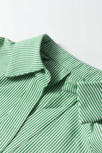 Stripe Tied Short Sleeve Collared Blouse