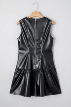 Faux Leather Ruffle Hem Sleeveless Mini Dress