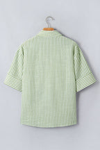 Stripe Collared V-Neck 3/4 Sleeve Blouse