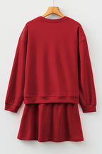 Solid Drop Shoulder Pullover and Mini Skirt Set