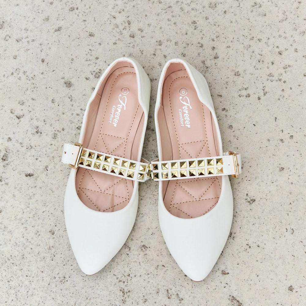 Women's Shoes - Flats White Pointed Toe Studded Ballet Flats