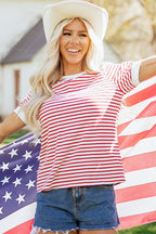 Stripe Contrast Trim Round Neck Puff Sleeve T-Shirt